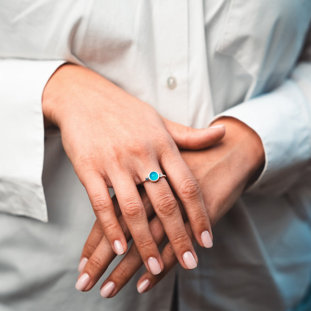 Anello Bianca - argento - agata blu